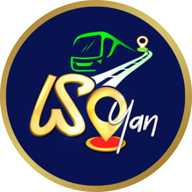App logo with circular design featuring stylized GPS icon and mountain silhouette in blue and white colors